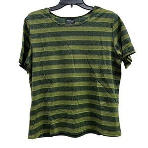 New York & Co. green striped short-sleeve blouse top shimmering/glitter sz XL